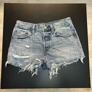 Levi Original Fit High Waisted Light Wash 501 Shorts in size 26
